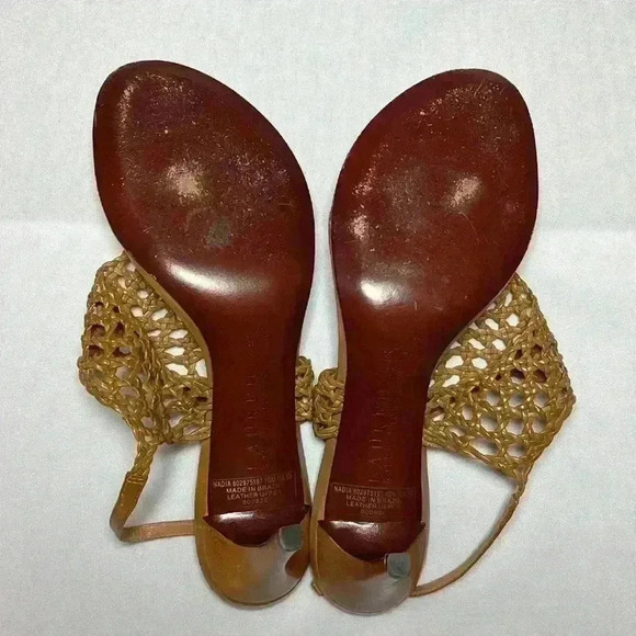 Lauren Ralph Lauren Nadia Brown Tan Leather Woven Sandal Strap Heel Womens Sz 9B - Picture 8 of 10